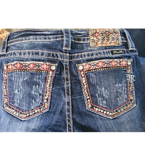 Miss Me Dark Blue Boot Cut Jeans with Embellished Pockets - Picture 5 of 8